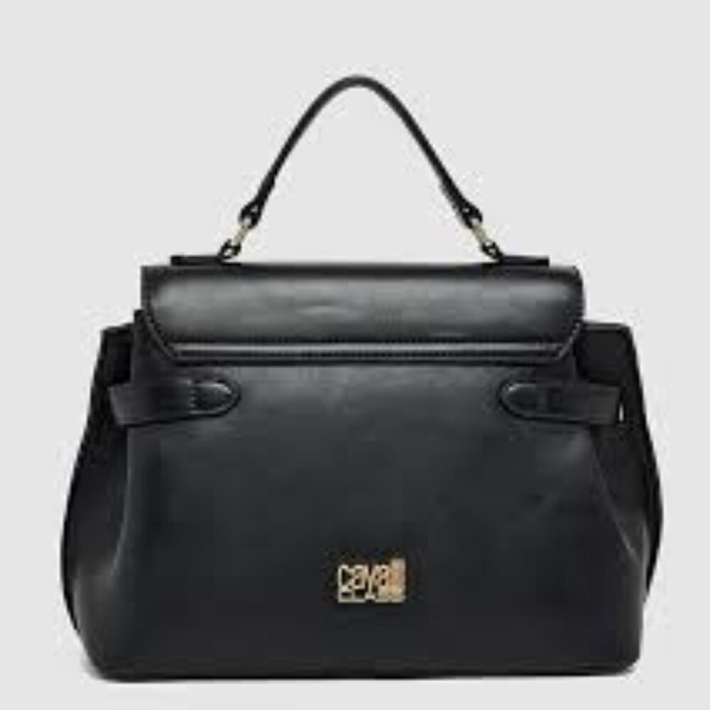 NWT- CAVALLI TATIANA LARGE BLACK POLISHED STRUCTURED BAG WITH TOP HANDLE - Picture 2 of 7